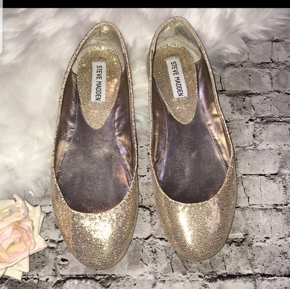 Steve Madden P-heaven Gold Glitter Ballet Flats - Picture 2 of 5